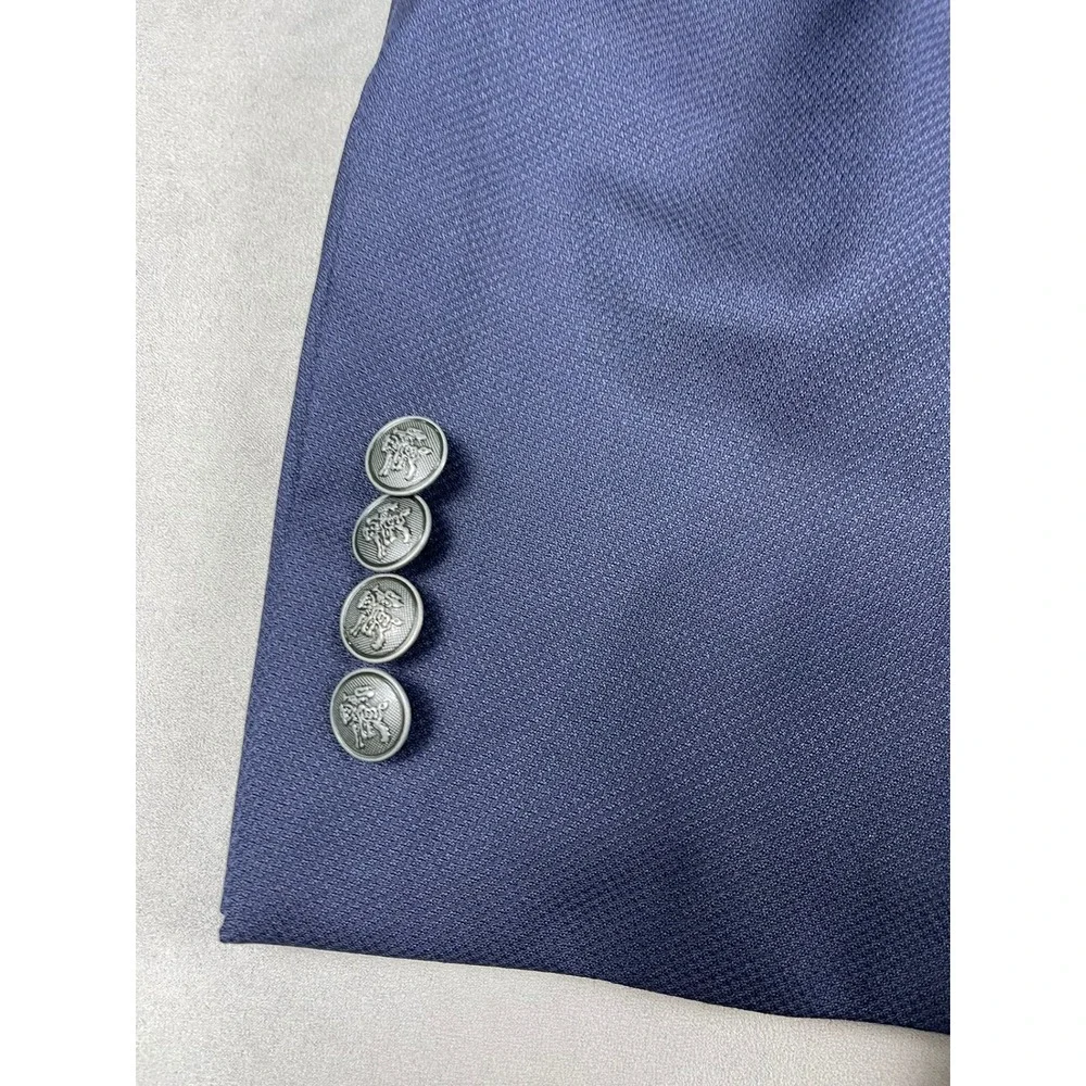 Hart Schaffner Marx HSM 1887 Navy Blue Textured Blazer Silver‎ Crest Buttons 42R